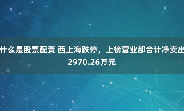 什么是股票配资 西上海跌停，上榜营业部合计净卖出2970.26万元